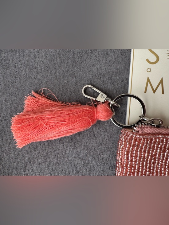 Sol & Mer Beaded Swan Coin Pouch Keychain Pink Tassel NWT Boho Chic Mini Wallet - Picture 4 of 6